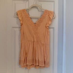 Loft Peach Eyelet Ruffle Sleeve Top